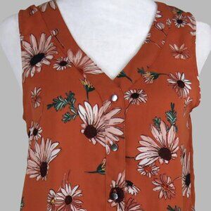 Maurice's Women's Orange Floral Sleeveless V-Neck Button-Up Shirt Size XS (C2087